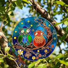 Stained Glass Owl Couple 8" Suncatcher