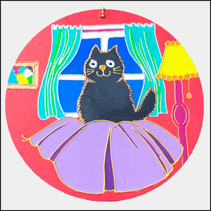Colourful Cat Wooden Wall Hanging