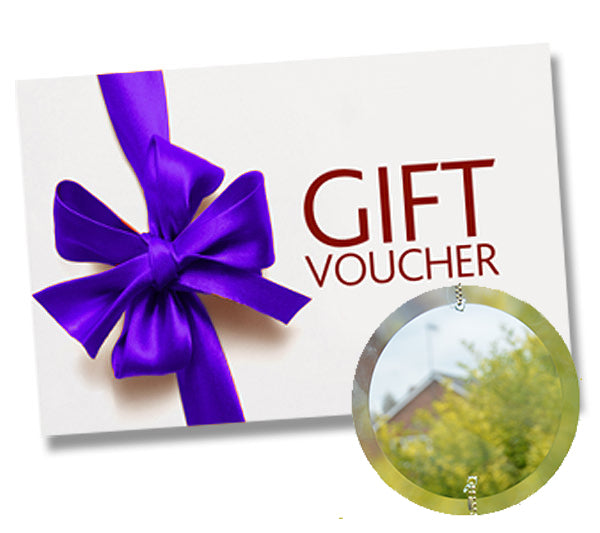 A gift voucher card for a hanging circle suncatcher hand painted with a colourful stained glass design of your choice