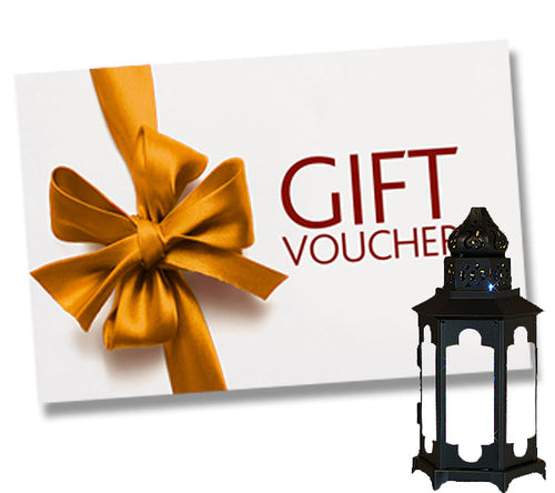 A gift voucher card for a small sized Moroccan style candle lantern for home and garden