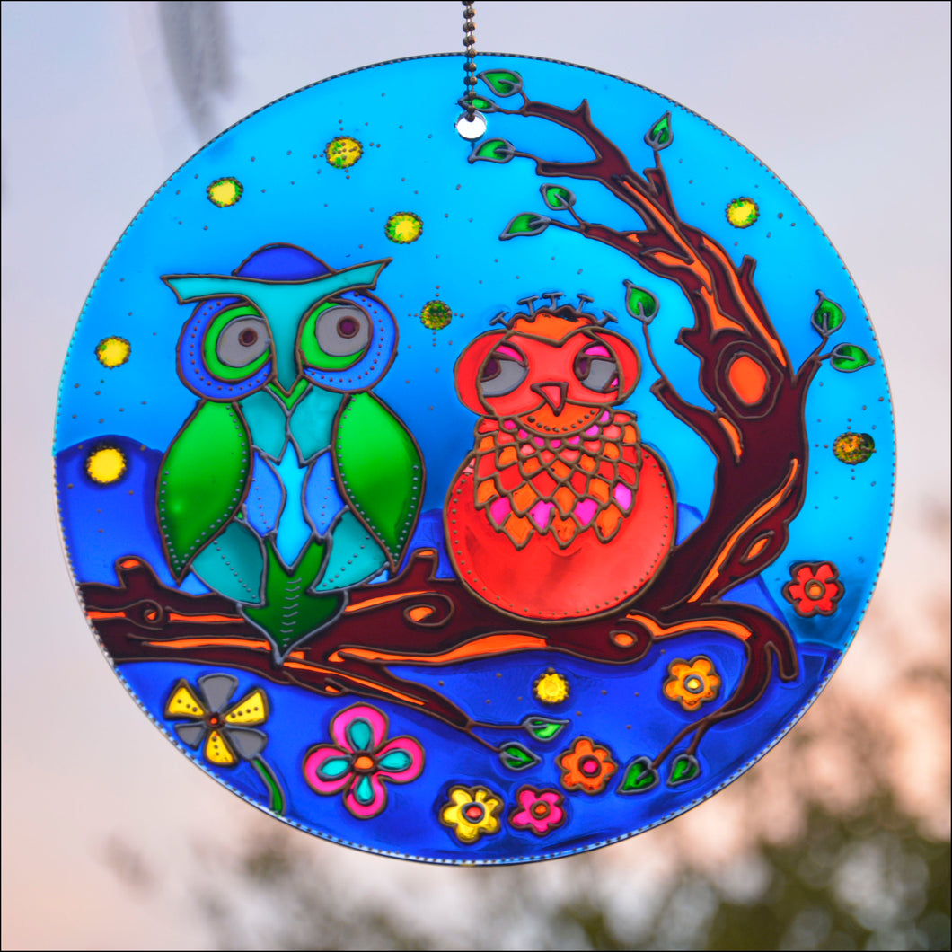Stained Glass Owl Couple 8