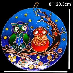 Stained Glass Owl Couple 8" Suncatcher