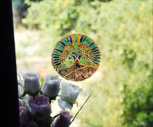 Art Deco Peacock Stained Glass Window Cling - 5 Inch