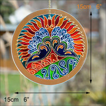 Art Nouveau Peacock Tail Sun Catcher in Red & Gold