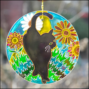 Black Witches Cat 6" Suncatcher, Sunny Garden Stained Glass