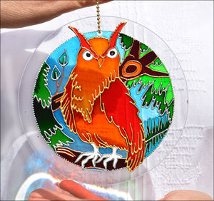 Colourful Stained Glass Owl Hanging Suncatcher